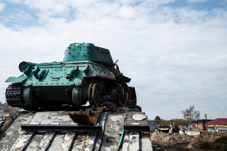 Photo gratuit la guerre des chars bleus russes en ukraine