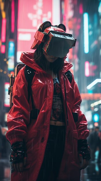 Guerrier cyberpunk dans un paysage urbain