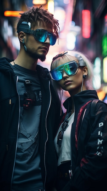 Guerriers cyberpunk dans un paysage urbain