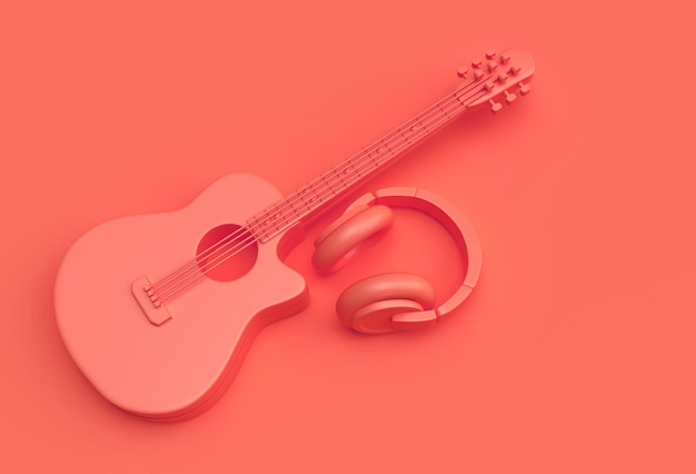 Photo gratuite guitare acoustique de rendu 3d avec la conception d'illustration 3d de casque de musique.