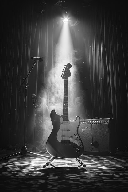 Guitare électrique dans un beau décor nature morte