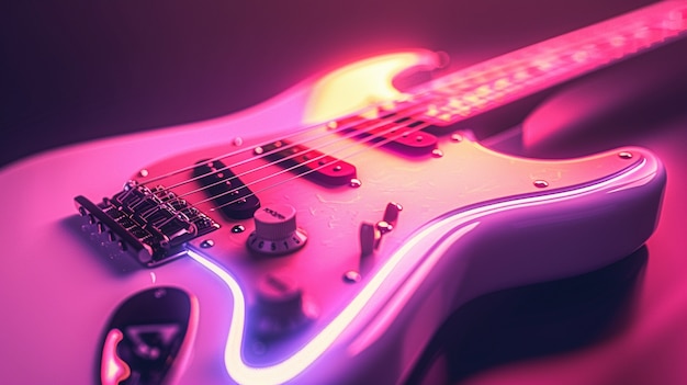 Guitare électrique avec lumière néon nature morte