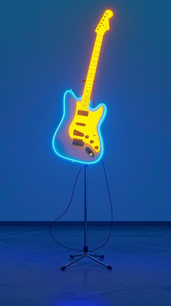 Photo gratuite guitare électrique avec lumière néon nature morte