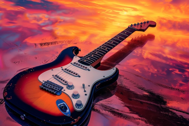 Photo gratuite guitarre électrique photoréaliste nature morte
