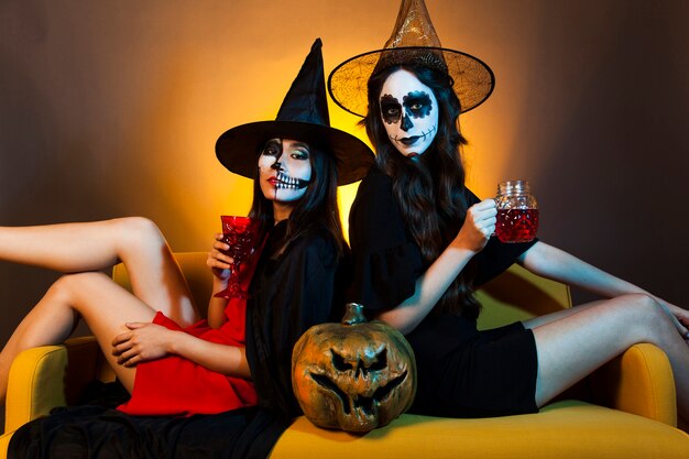 Halloween girls on couch