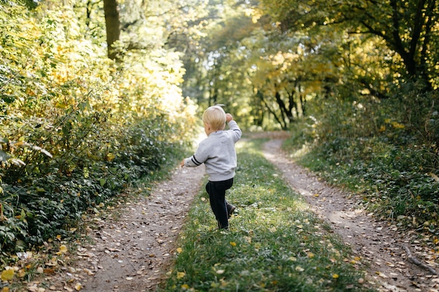 Héhé, jouant et rire dans le parc automne