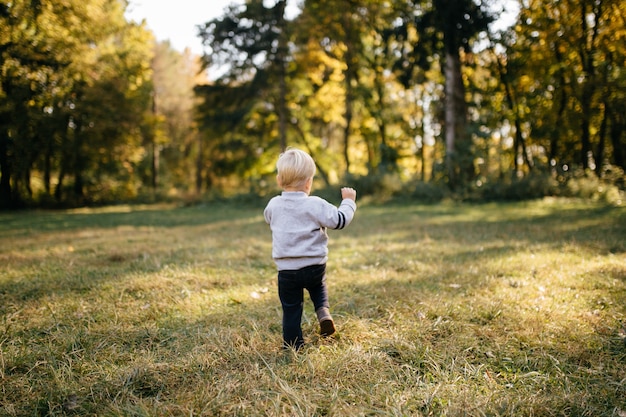 Héhé, jouant et rire dans le parc automne