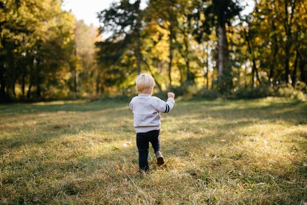 Héhé, jouant et rire dans le parc automne