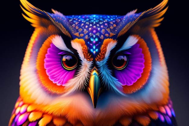 Photo gratuite un hibou coloré avec un fond noir