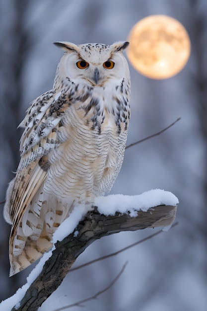 Le hibou à l'extérieur dans la nature froide avec une esthétique de rêve