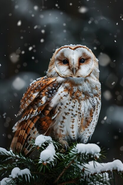 Le hibou à l'extérieur dans la nature froide avec une esthétique de rêve