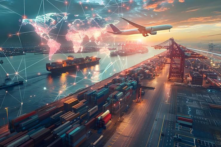 Photo gratuit hologrammes technologiques et futuristes pour les moyens de transport logistique