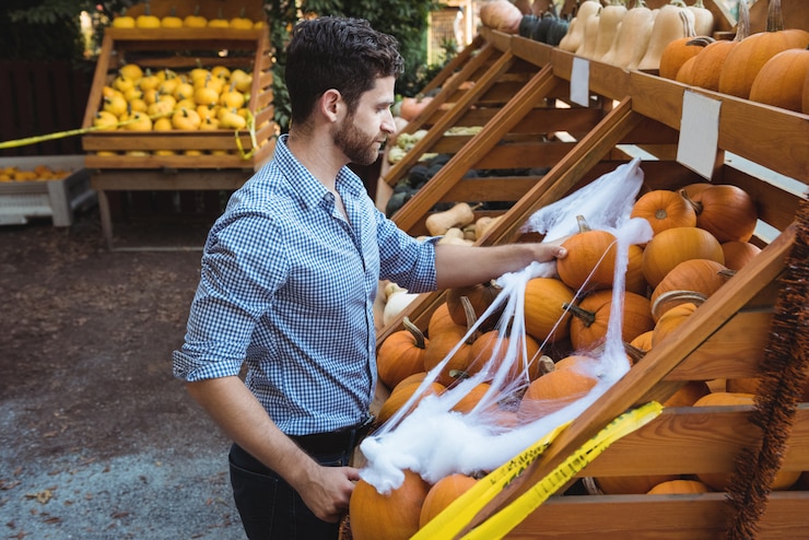 Photo gratuit homme, achat, citrouille