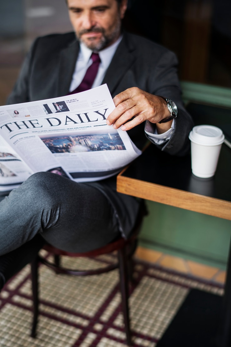 Photo gratuit homme d&#39;affaires lisant les nouvelles quotidiennes