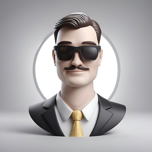 Photo gratuite homme d'affaires avec des lunettes de soleil et une moustache dans un cercle rendu 3d