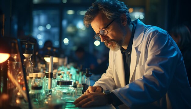 Photo gratuite un homme d'affaires mature assis dans un bar tenant une boisson générée par l'intelligence artificielle