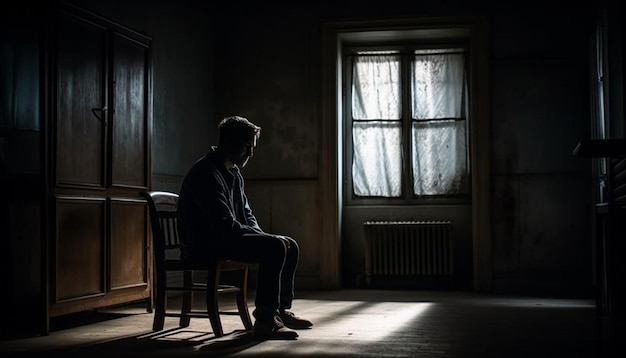 Photo gratuite un homme d'affaires triste est assis seul dans une solitude sombre générée par l'ia