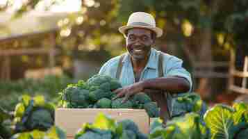 Photo gratuite un homme africain récolte des légumes.