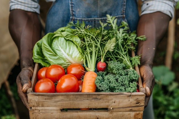 Un homme africain récolte des légumes.