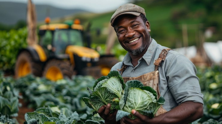 Photo gratuit un homme africain récolte des légumes.