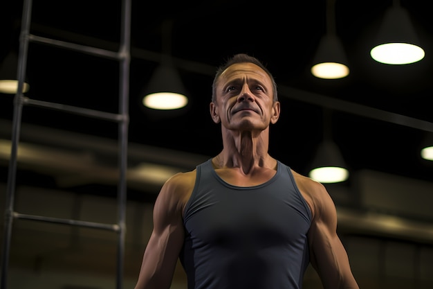 Photo gratuite homme âgé athlétique qui reste en forme en pratiquant la gymnastique