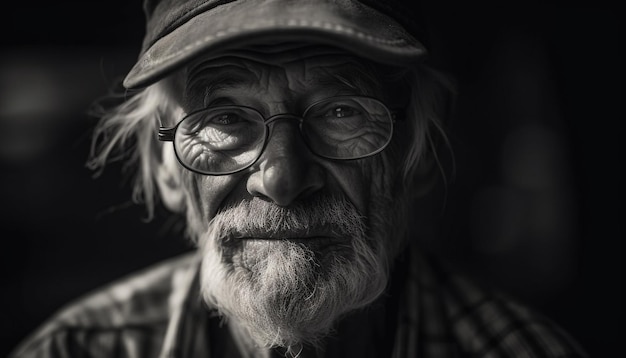 Homme âgé aux cheveux gris avec des lunettes souriant généré par l'IA