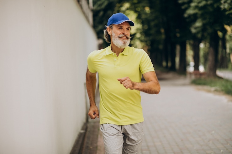 Photo gratuit homme d'âge moyen jogging dans le parc