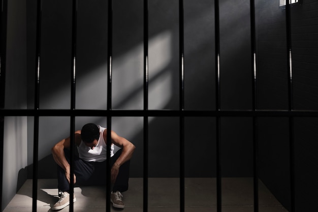 Photo gratuite homme d'âge moyen passant du temps en prison