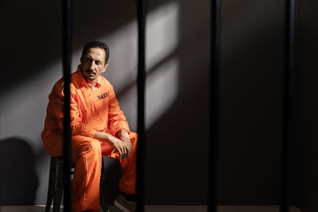 Photo gratuite homme d'âge moyen passant du temps en prison