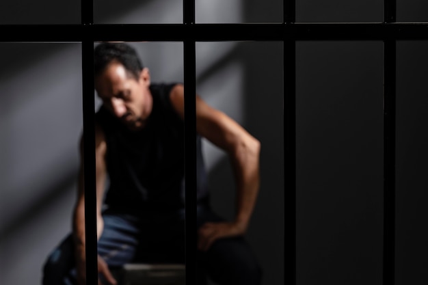 Photo gratuite homme d'âge moyen passant du temps en prison