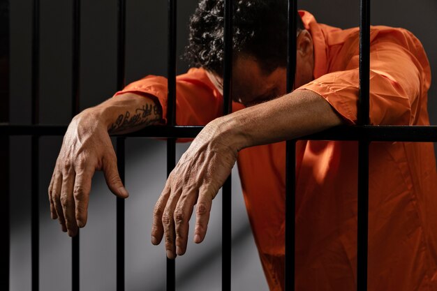 Un homme d'âge moyen en prison.