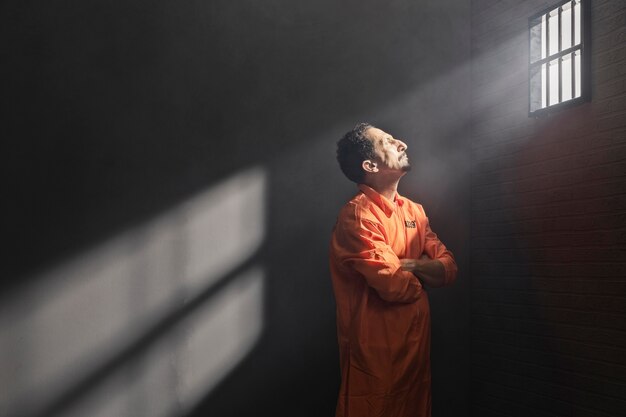 Un homme d'âge moyen en prison.