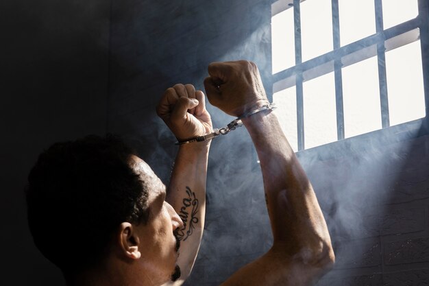 Un homme d'âge moyen en prison.