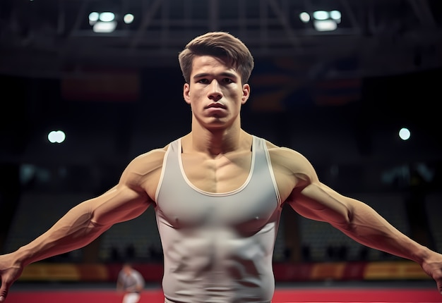 Photo gratuite un homme athlétique qui reste en forme en pratiquant la gymnastique