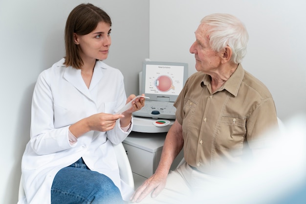 Homme ayant un contrôle de la vue dans une clinique d'ophtalmologie