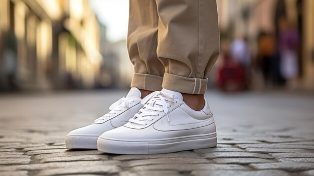 Un homme avec des baskets blanches.