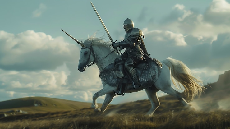 Photo gratuit un homme sur une belle licorne dans la nature