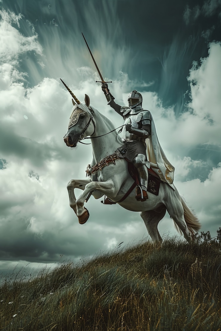 Photo gratuit un homme sur une belle licorne dans la nature