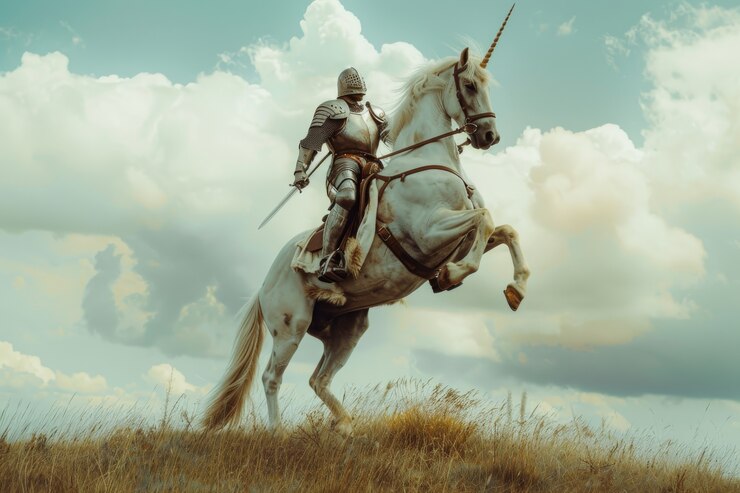 Photo gratuit un homme sur une belle licorne dans la nature