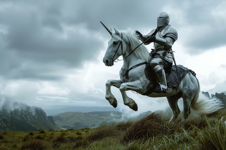 Photo gratuit un homme sur une belle licorne dans la nature