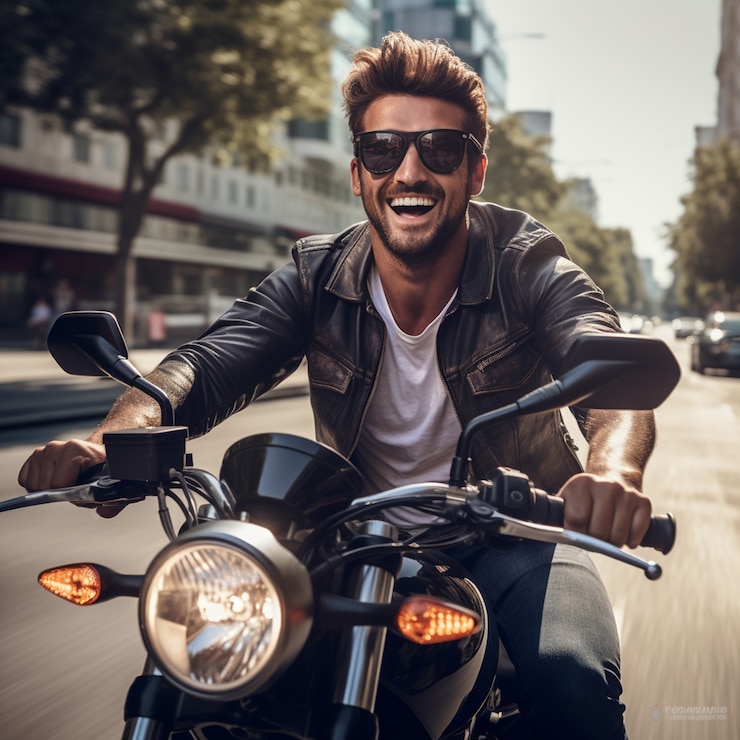 Photo gratuit homme conduisant une moto puissante