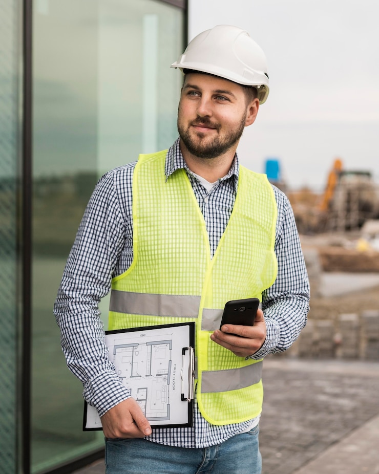 Photo gratuit homme de constructeur à coup moyen à l'écart