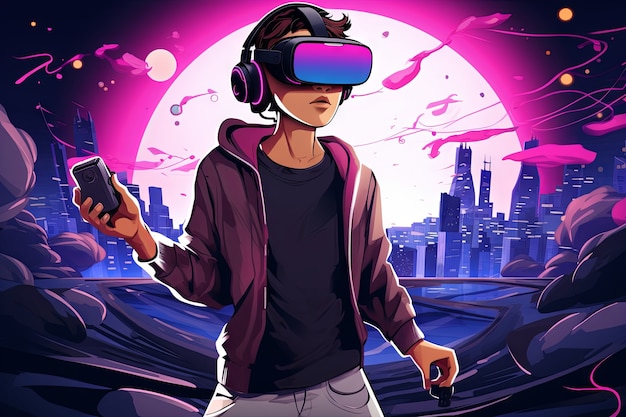 Photo gratuite un homme de dessin animé portant des lunettes vr