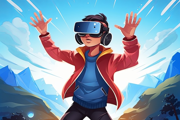 Photo gratuite un homme de dessin animé portant des lunettes vr