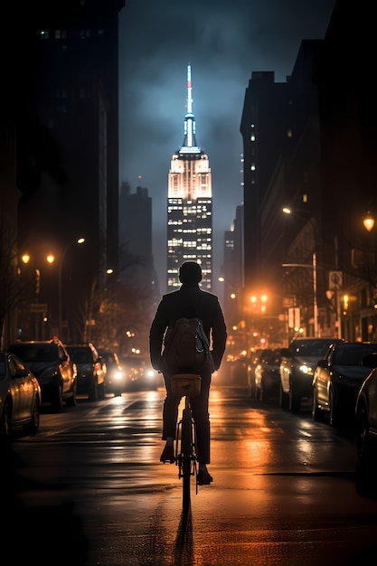 Photo gratuite homme devant l’empire state building