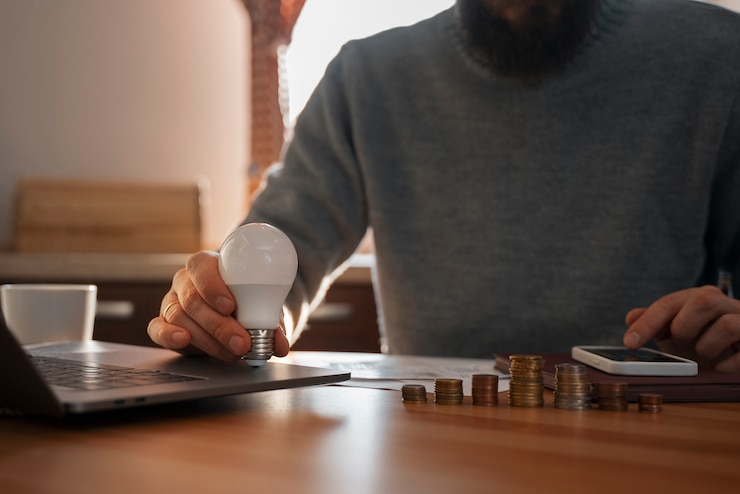 Photo gratuit homme économisant de l'argent pendant la crise de l'énergie