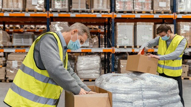 Homme en entrepôt travaillant avec des paquets