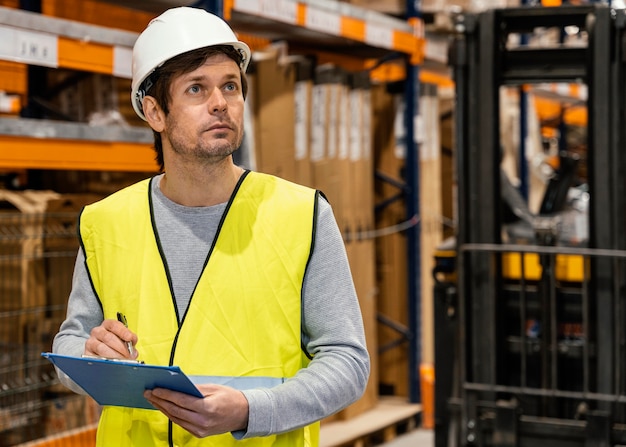 Homme en entrepôt travaillant