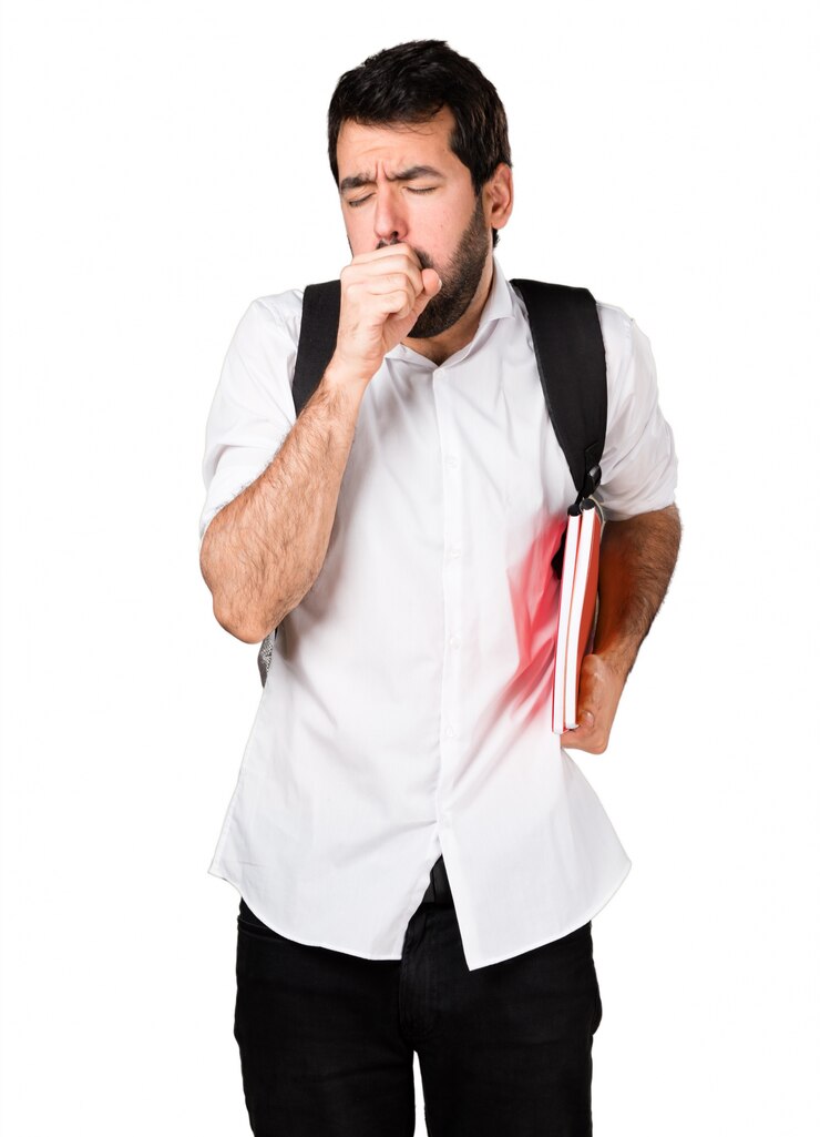 Photo gratuit un homme étudiant toussant