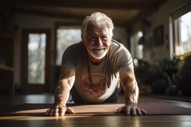 Homme faisant du yoga à l'intérieur